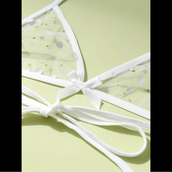 White & Gold, Dotted, Lingerie Set - Picture 5 of 9